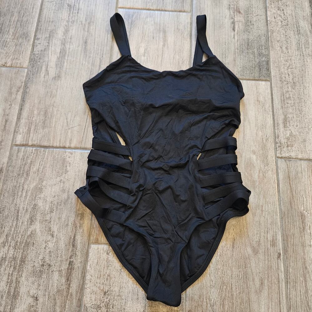 Vitamin A One Piece Swimsuit Women’s L 10 Black Strappy Cutout Monokini Resort - Picture 3 of 9